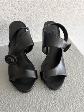 Guess by Marciano Black Leather Slide Mules with Buckle Accent